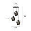 Nokia round 3L smoked glass hanging lamp 3x E27
