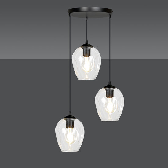 Lampe à suspension Nokia ronde 3L en verre transparent 3x E27