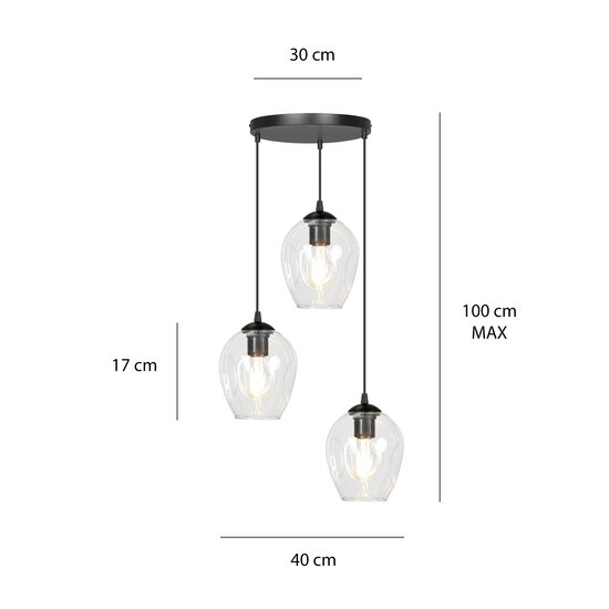 Lampe à suspension Nokia ronde 3L en verre transparent 3x E27