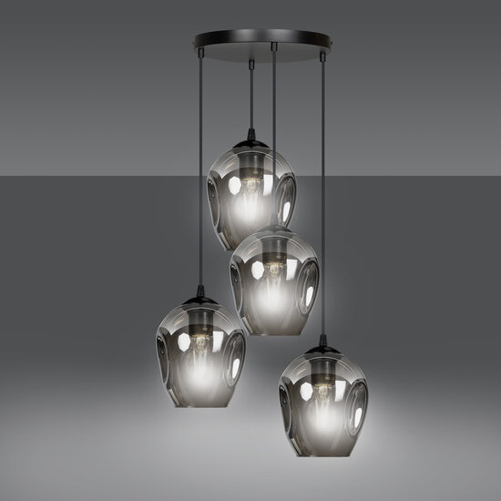 Emibig Emibig Lámpara colgante redonda 4L de vidrio ahumado 4x E27 - Perfecta para crear una atmósfera elegante