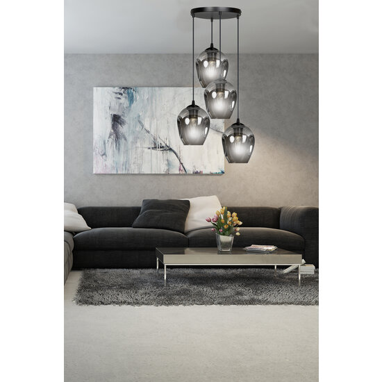 Nokia round 4L smoked glass hanging lamp 4x E27