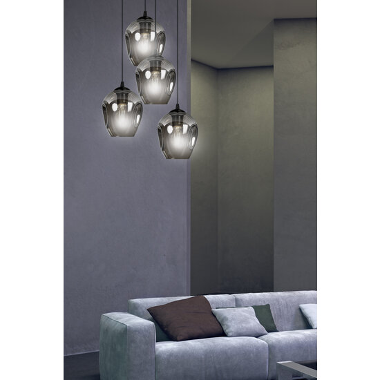 Nokia round 4L smoked glass hanging lamp 4x E27