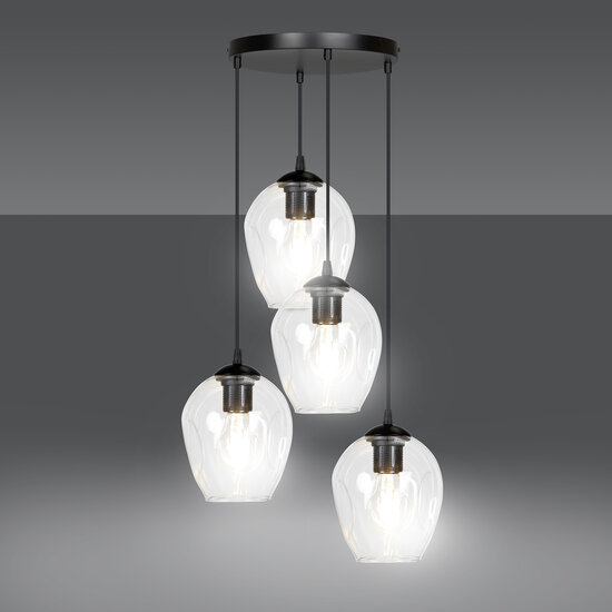 Lampe à suspension Nokia ronde 4L en verre transparent 4x E27