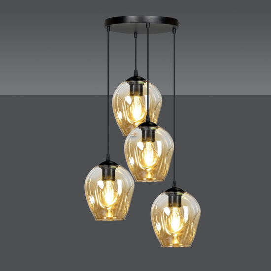 Lampe à suspension Nokia ronde 4L en verre ambré 4x E27