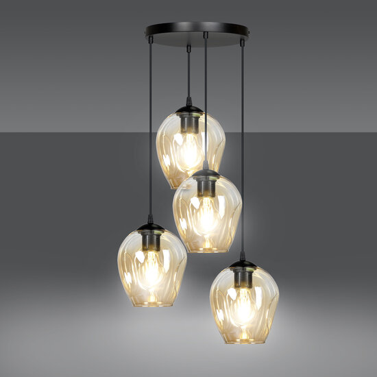 Emibig Emibig Lámpara colgante redonda 4L de vidrio ámbar 4x E27 - Ideal para crear un ambiente acogedor