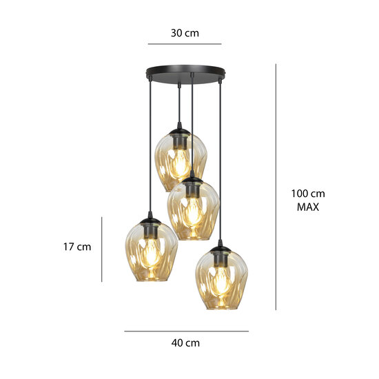 Nokia round 4L amber glass hanging lamp 4x E27