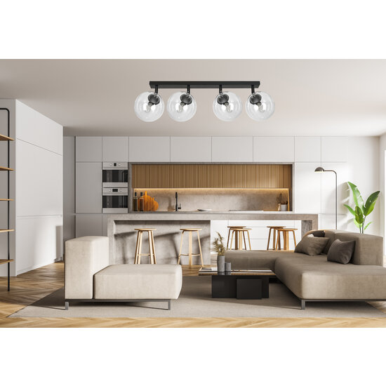 Emibig Emibig Imatra zwart en doorzichtige glazen bollen 4x E14 - Perfect voor een moderne en sfeervolle inrichting