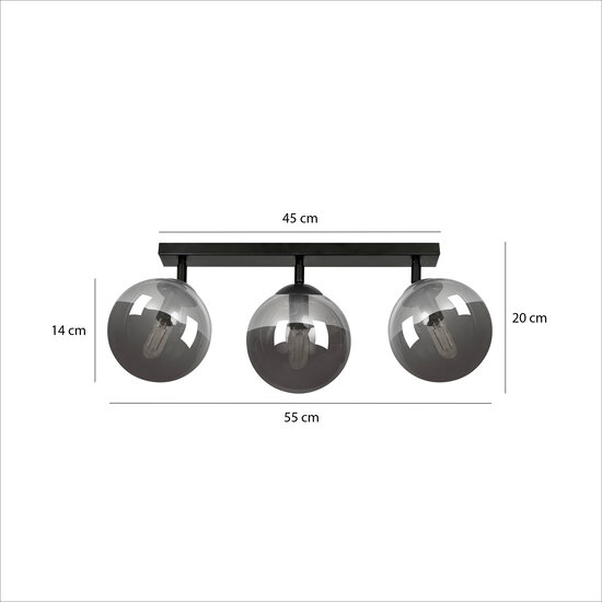 Imatra 3L black with fumed glass bulbs 3x E14