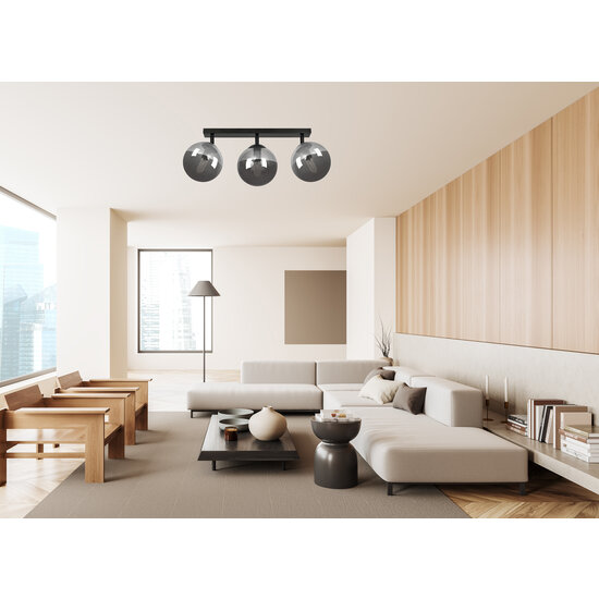 Imatra 3L black with fumed glass bulbs 3x E14