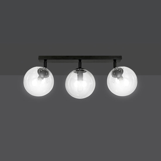 Imatra 3L negro con bombillas de cristal transparente 3x E14