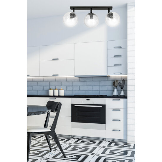 Imatra 3L negro con bombillas de cristal transparente 3x E14