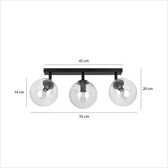 Emibig Emibig Imatra 3L schwarz mit transparenten Glasbirnen 3x E14 - Ideale Beleuchtung für jeden Raum