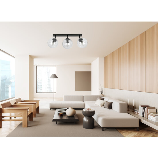 Imatra 3L negro con bombillas de cristal transparente 3x E14