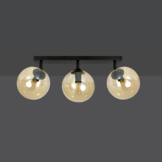 Emibig Emibig Imatra 3L zwart en amber glazen bollen 3x E14 - Perfecte sfeerverlichting voor elk interieur