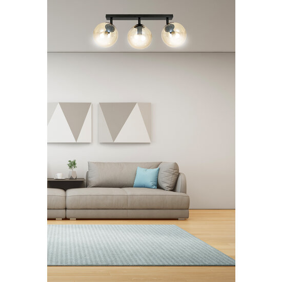 Emibig Emibig Imatra 3L zwart en amber glazen bollen 3x E14 - Perfecte sfeerverlichting voor elk interieur