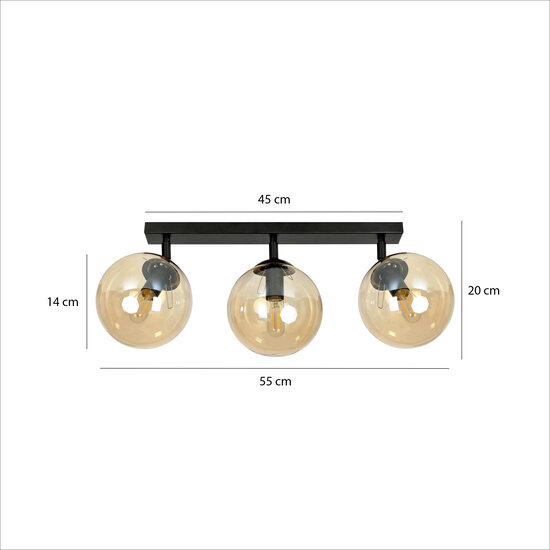 Emibig Emibig Imatra 3L zwart en amber glazen bollen 3x E14 - Perfecte sfeerverlichting voor elk interieur