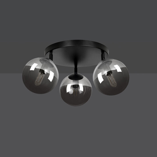 Imatra ronde 3L zwart met gefumeerd glas bollen 3x E14