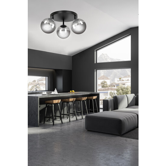 Emibig Emibig Imatra ronde 3L noir avec ampoules en verre fumé 3x E14 - Éclairage idéal pour les intérieurs modernes