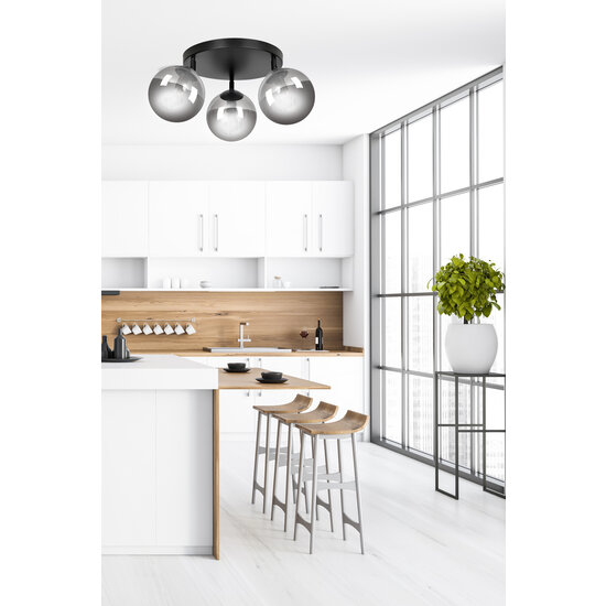 Imatra round 3L black with fumed glass bulbs 3x E14