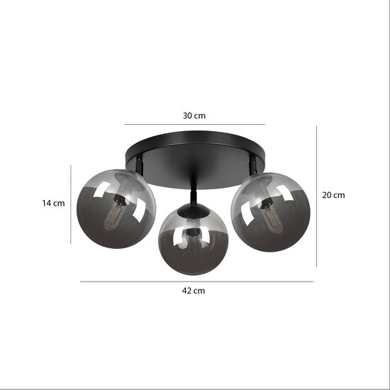 Emibig Emibig Imatra ronde 3L noir avec ampoules en verre fumé 3x E14 - Éclairage idéal pour les intérieurs modernes