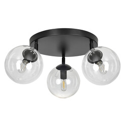 Imatra round 3L black with transparent glass bulbs 3x E14