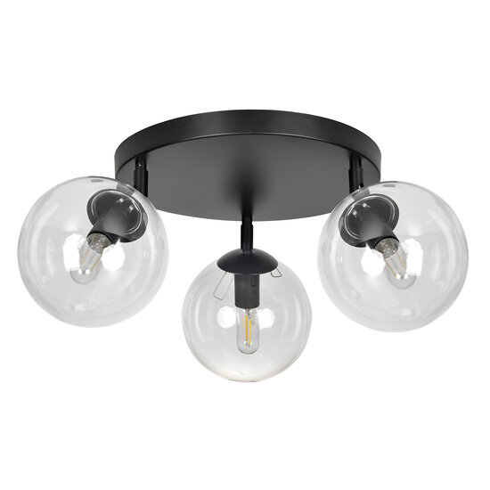 Emibig Emibig Imatra ronde 3L zwart met doorzichtig glazen bollen 3x E14 - Perfecte verlichting voor elke ruimte