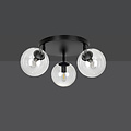 Imatra round 3L black with transparent glass bulbs 3x E14