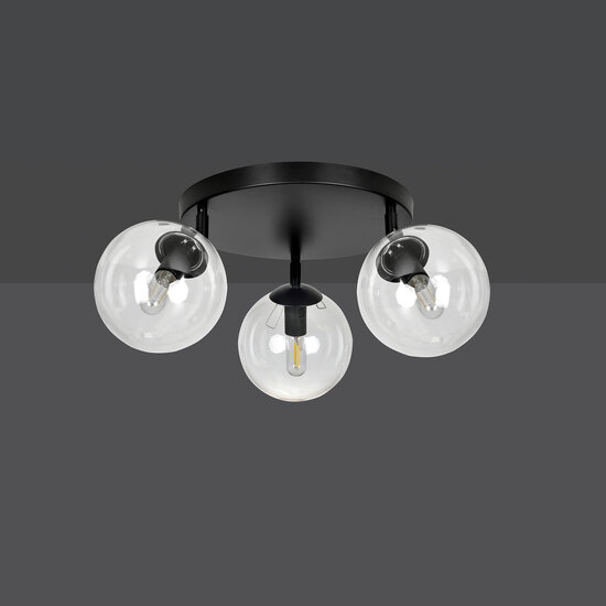 Imatra rond 3L noir avec ampoules verre transparent 3x E14