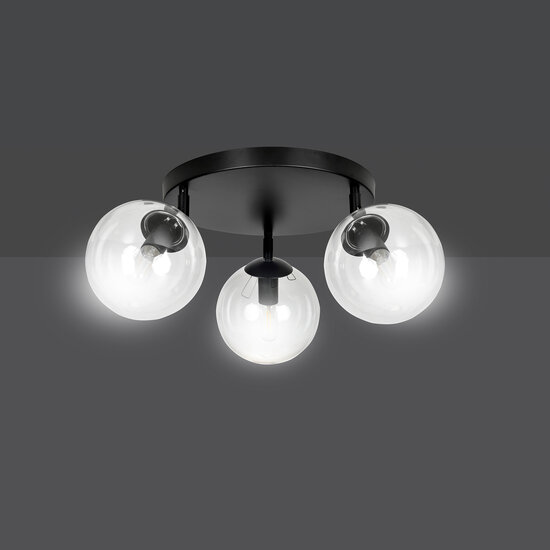 Imatra rond 3L noir avec ampoules verre transparent 3x E14