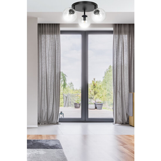 Imatra rond 3L noir avec ampoules verre transparent 3x E14