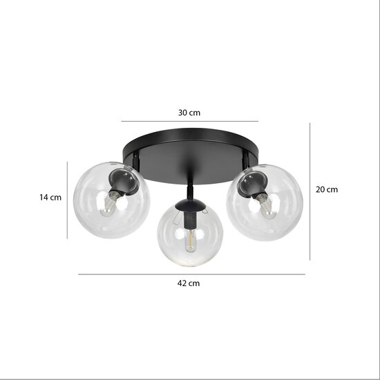 Imatra rond 3L noir avec ampoules verre transparent 3x E14