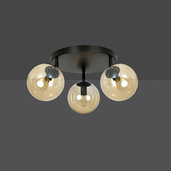 Emibig Emibig Imatra ronde 3L zwart en amber glazen bollen 3x E14 - Perfecte verlichting voor elke ruimte