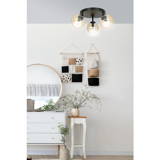 Emibig Emibig Imatra ronde 3L zwart en amber glazen bollen 3x E14 - Perfecte verlichting voor elke ruimte