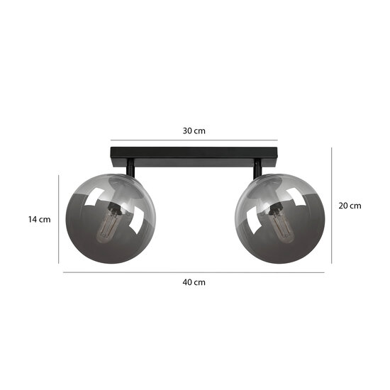 Emibig Emibig Imatra dubbele 2L zwart met gefumeerd glas bollen 2x E14 - Scandinavisch design voor elke ruimte