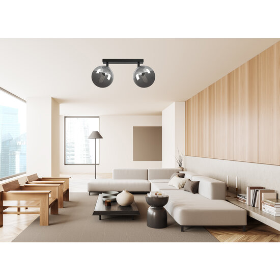 Imatra double 2L noir avec ampoules en verre fumé 2x E14