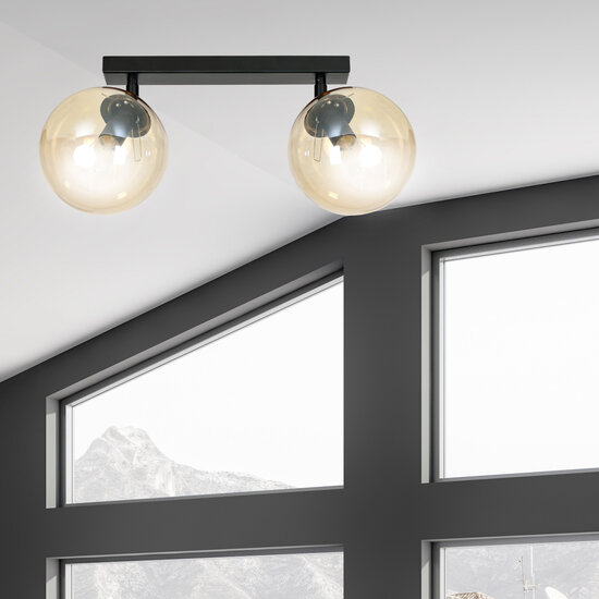 Emibig Emibig Imatra dubbel ronde 2L zwart en amber glazen bollen 2x E14 - Perfecte verlichting voor elke ruimte