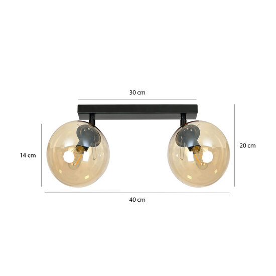 Emibig Emibig Imatra doppelte runde 2L-Glühbirnen aus schwarzem und bernsteinfarbenem Glas, 2x E14 - Ideales Licht für jeden Raum