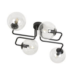 Kangasala toffe 4L plafondlamp zwart met transparant glas bollen E14