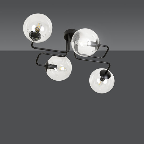 Kangasala cool 4L ceiling lamp black with transparent glass bulbs E14