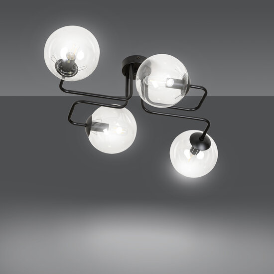 Plafonnier Kangasala cool 4L noir avec ampoules en verre transparent E14
