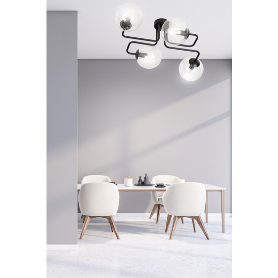 Plafonnier Kangasala cool 4L noir avec ampoules en verre transparent E14