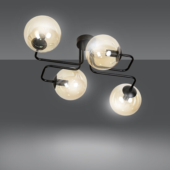 Kangasala speciale 4L plafondlamp zwart met amberkleurige bollen E14
