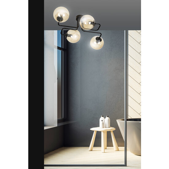Plafonnier Kangasala spécial 4L noir avec ampoules ambrées E14