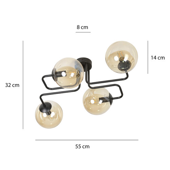 Emibig Emibig Kangasala speciale 4L plafondlamp zwart met amberkleurige bollen E14 - Creëer een sfeervolle ambiance in uw huis