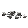 Kangasala speelse 6L plafondlamp zwart met gerookte glas bollen E14