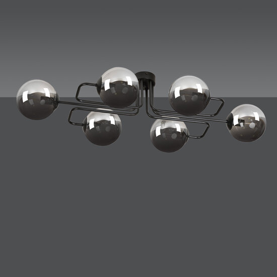 Kangasala speelse 6L plafondlamp zwart met gerookte glas bollen E14