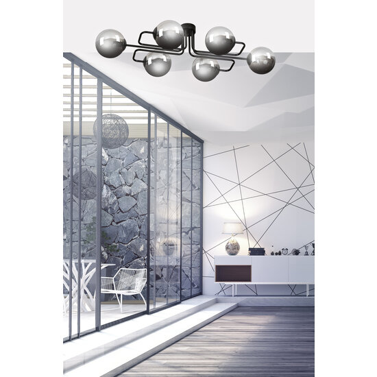 Emibig Emibig Kangasala speelse 6L plafondlamp zwart met gerookte glas bollen E14 - Creëer een sfeervolle ambiance in uw huis