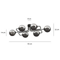 Kangasala speelse 6L plafondlamp zwart met gerookte glas bollen E14