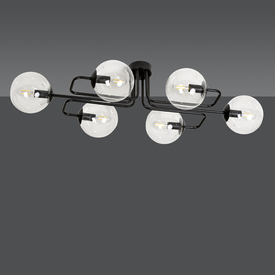 Emibig Emibig Kangasala toffe 6L plafondlamp zwart met transparant glas bollen E14 - Perfecte verlichting voor elke ruimte