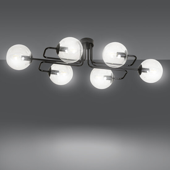 Kangasala cool 6L ceiling lamp black with transparent glass bulbs E14